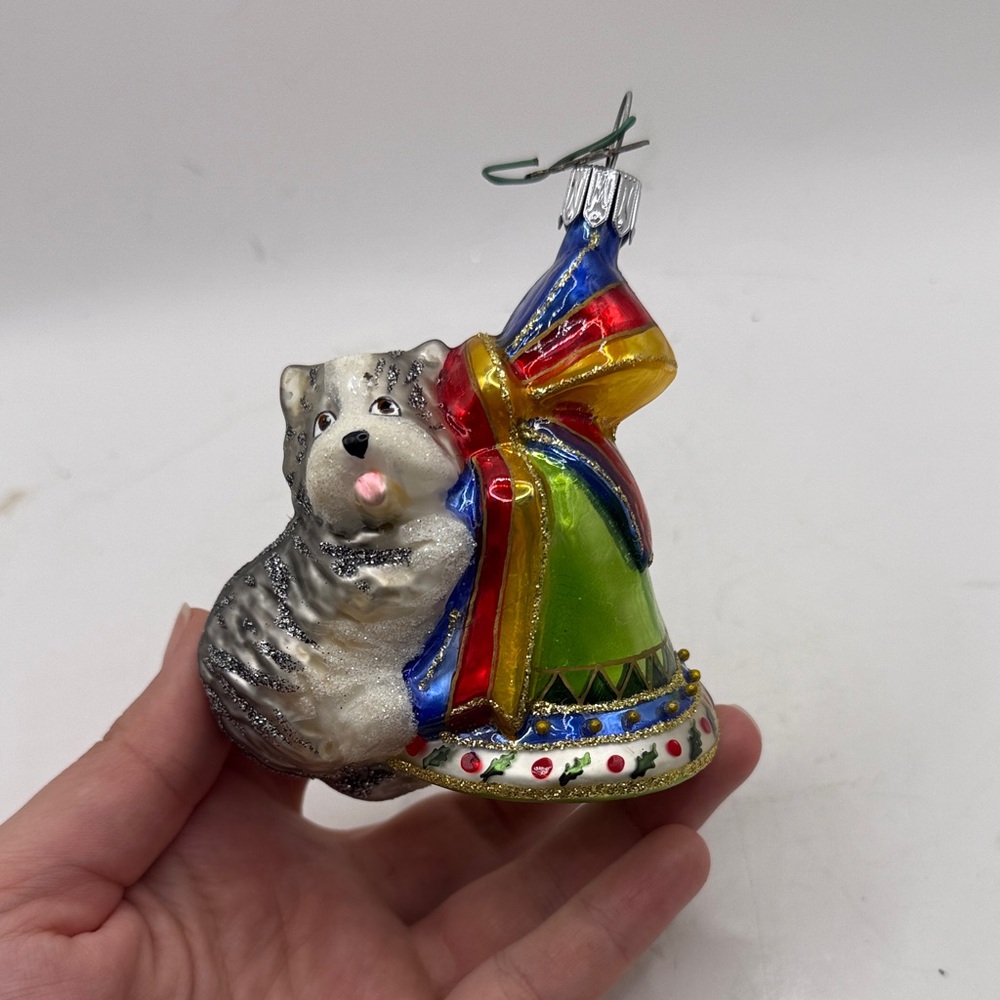 Vtg Neiman Marcus 2005 Exclusive Christmas Glass Ornament Dog Bell Collectible